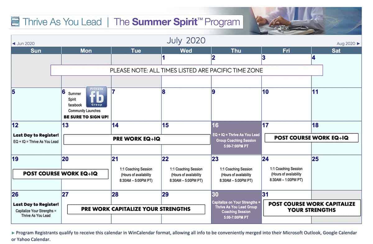 JULY CALENDAR-Summer Spirit Program